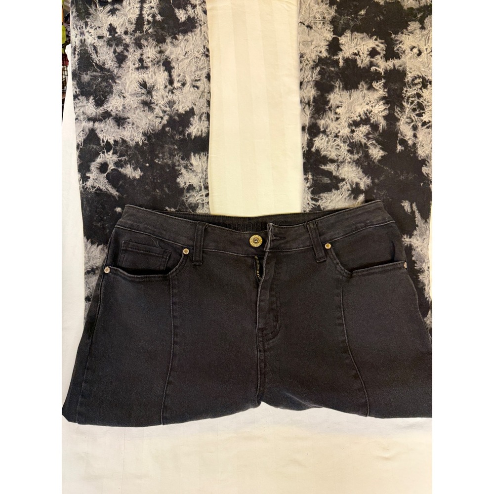 Y2K Grunge Hydraulic Jeans Murray Flare Black White Acid Wash Tie Dye Raw Hem 12 - Picture 2 of 9